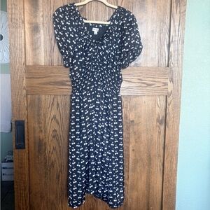 🍒Rockabilly/1940s🍒 style black Midi Dress with White Cherry Print